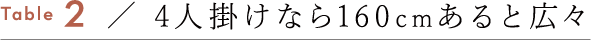 4人掛けなら160cmあると広々